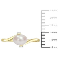 Tenyésztett édesvízi gyöngy és gyémánt akcentus 10KT sárga arany bypass gyűrű