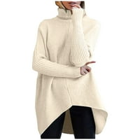 Női Garbó pulóverek hosszú ujjú Téli Kerek nyakú Crewneck Hajtóka gallér őszi Bézs könnyű pulóverek Női méret M