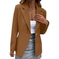 Blézer Női üzleti alkalmi szilárd Egyetlen gomb Hosszú ujjú vékony öltöny kabát Khaki M