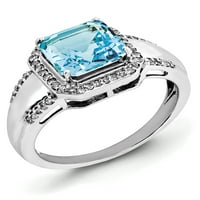 Primal ezüst ezüst ródium bevonatú gyémánt és világos svájci kék topáz gyűrű