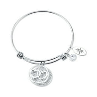 Rozsdamentes acél Love Crystal Disc Heart Charm Bangle