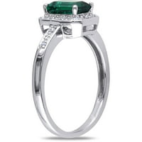 Carat T.G.W. Smaragd-vágás smaragd és gyémánt-accent 10 kt fehérarany halo koktélgyűrű