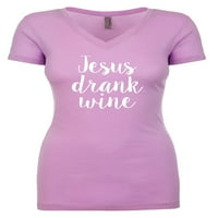 Keresztény Jézus ivott bort Női tökéletes sportos V-nyakú Rövid ujjú póló-Lila-XXL