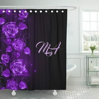 Virágok Monogram és lila rózsa fekete virágos elegáns fürdőszoba dekoráció fürdő zuhanyfüggöny