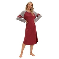 Hosszú hálóing, Női legénység nyak Loungewear Raglan hosszú ujjú hálóruha Laza alvás ruha Piros S-2XL