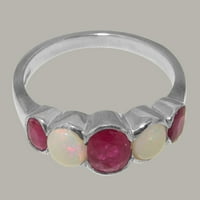 Brit készült ezüst természetes Rubin & opál Női ígéret gyűrű - méret opciók-Méret 6.5