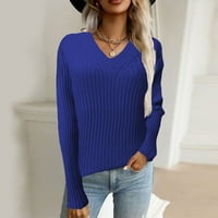 Női Hosszú ujjú könnyű V nyakú pulóver kötött Jumper felsők pulóverek Női pulóver pulóver Kék L