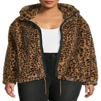 Szerencsés márka női Molett méretű Fau szőrme kapucnis kabát
