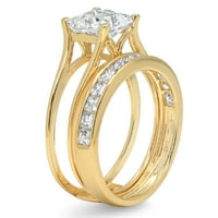 2. ct ragyogó hercegnő vágott szimulált gyémánt 14K sárga arany Pasziánsz díszítéssel menyasszonyi szett SZ 9.25