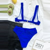 Női fürdőruha, női divat szexi Egyszínű Hát nélküli Bralette Split Bikini fürdőruha Kék M