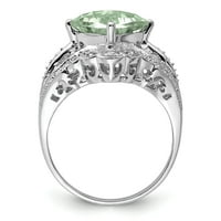Ezüst Zöld Kvarc & Gyémánt Gyűrű. Karátos Wt-0.07 ct. Gem Wt-3.2 ct
